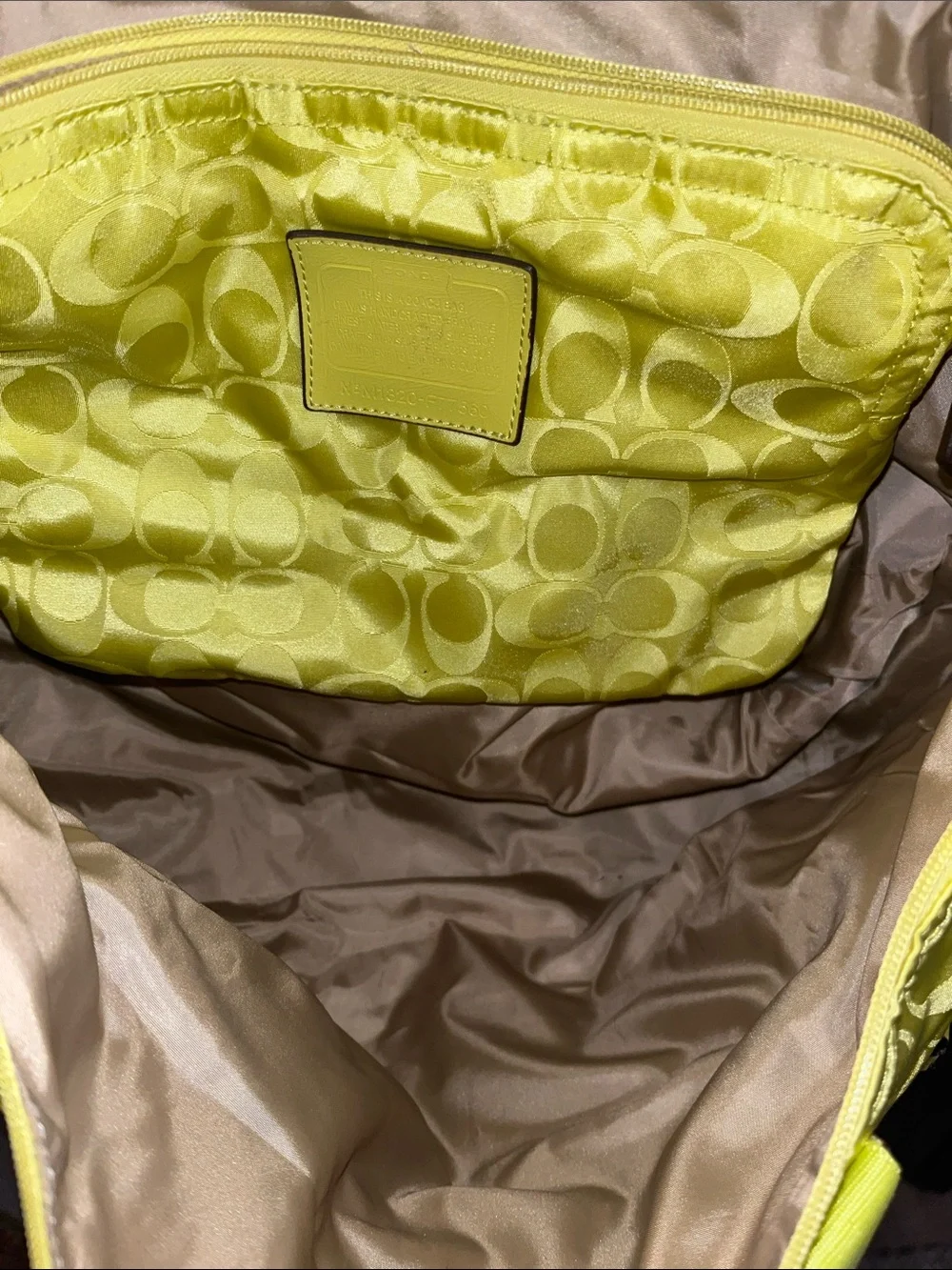 Coach Two-Tone Yellow and Ivory Signature Tote with Pink Hangtag - Picture 4 of 6